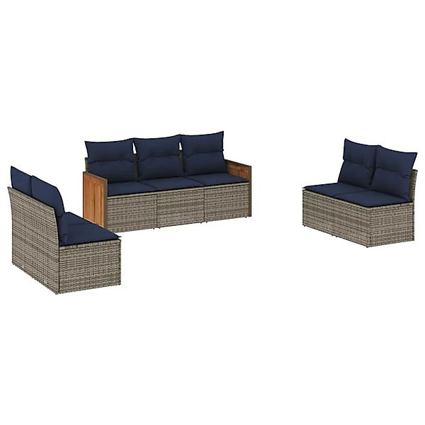 vidaXL 7-Tlg Gartensofa-Set mit Kissen Grau Polyrattan 3227559 günstig online kaufen