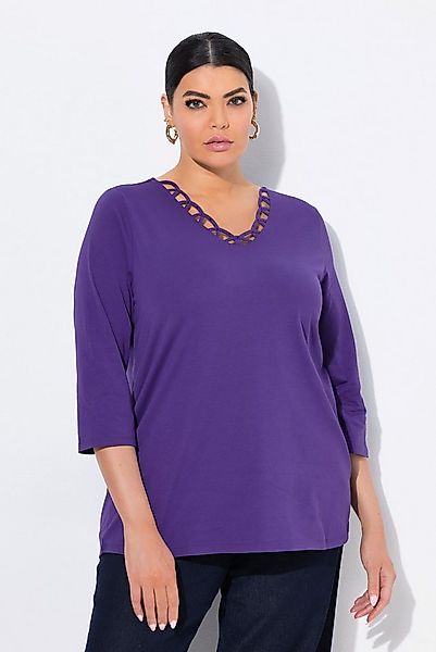 Ulla Popken T-Shirt Shirt verzierter V-Ausschnitt Classic 3/4-Arm günstig online kaufen