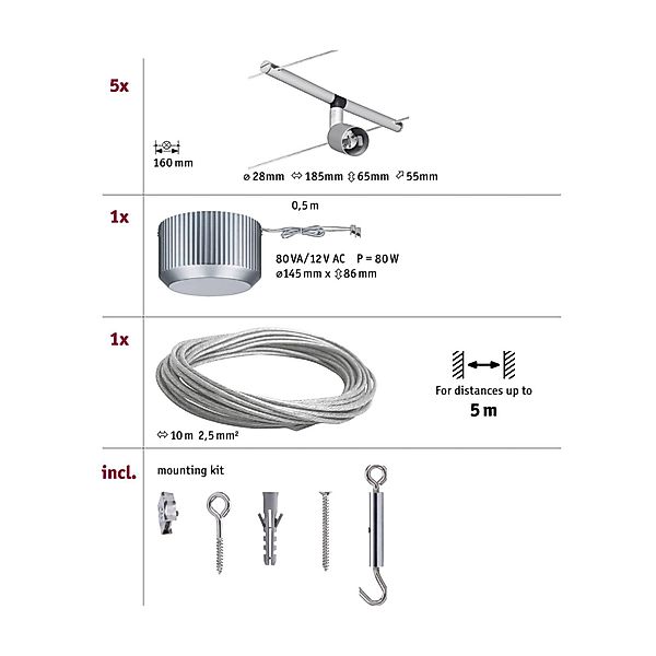 Paulmann Spice Salt LED-Seilsystem, 5flammig, 10m günstig online kaufen