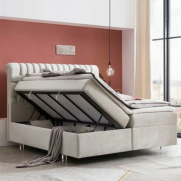 BettCo Stauraumbett Boxspringbett mit Bettkasten Chester (in Creme Samt, 14 günstig online kaufen