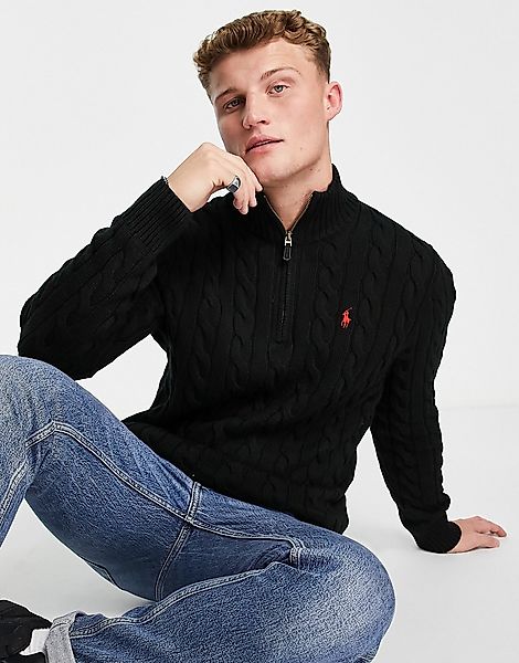 Polo Ralph Lauren – Strickpullover mit Markenlogo, halblangem Reißverschlus günstig online kaufen