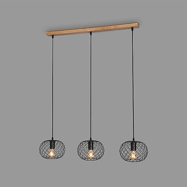 Hängelampe Winki Vintage, schwarz/holz, 3-flammig günstig online kaufen