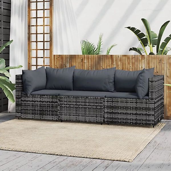 Vidaxl 3-tlg. Garten-lounge-set Mit Kissen Grau Poly Rattan günstig online kaufen