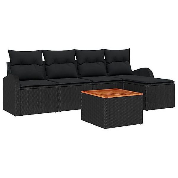 vidaXL Loungesofa 6-teiliges Garten Sofa Set mit Kissen Schwarz Poly-Rattan günstig online kaufen