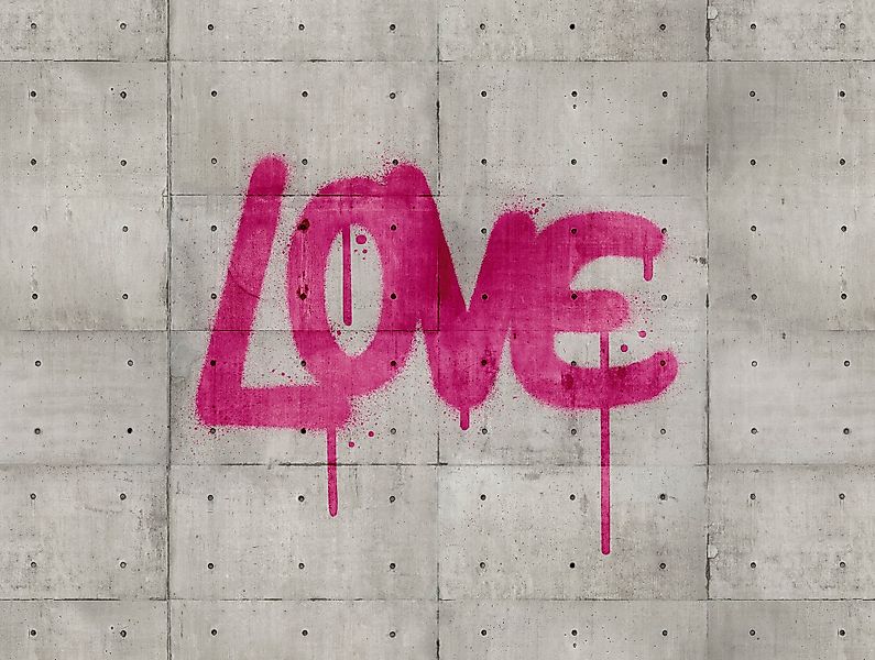 Bricoflor Beton Tapete Mit Love Schriftzug Jugendzimmer Vliestapete In Pink günstig online kaufen