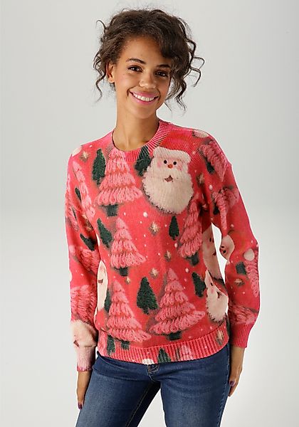 Aniston CASUAL Weihnachtspullover kunstvoll mit Tannen günstig online kaufen