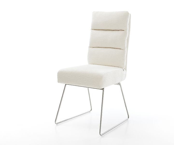 Esszimmerstuhl Pela-Flex Bouclé Soft Beige Kufengestell Edelstahl Taschenfe günstig online kaufen