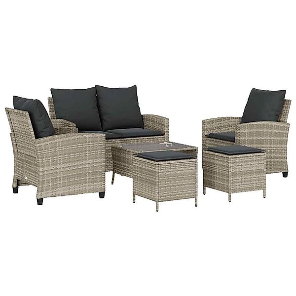 vidaXL 6-Tlg Garten-Sofagarnitur mit Kissen Hellgrau Poly Rattan 3324582 günstig online kaufen