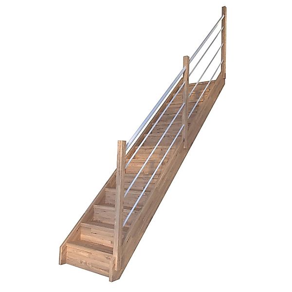 Treppe Mykonos Pro Eiche Ger. 80cm Setzstufe Holz-Edelstahl-Geländer Weiß R günstig online kaufen