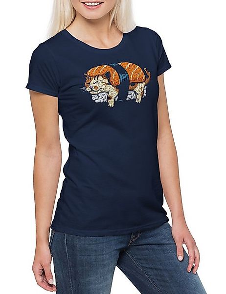 Urban Backwoods Print-Shirt Cat Sushi Damen T-Shirt Katzen Kätzchen Kater A günstig online kaufen