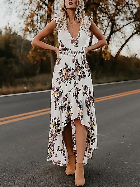 Weißer rückenfreier Design-V-Ausschnitt ärmellos Kleid günstig online kaufen