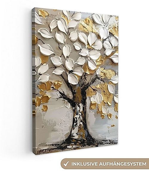 OneMillionCanvasses® Leinwandbild Baum - Beige - Grau - Gold - Abstrakt, Fo günstig online kaufen