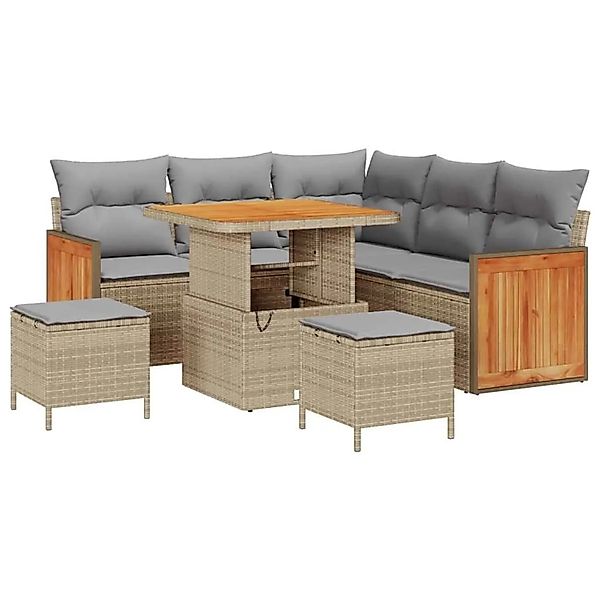 vidaXL Gartensofa-Set mit Kissen 9 Stk Beige und Hellgrau Poly-Rattan 33652 günstig online kaufen