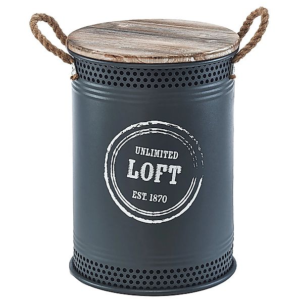 Kobolo Wäschekorb LOFT ANTHRAZIT Gr M 34x47 cm Metall Holz Deckel Griffe günstig online kaufen