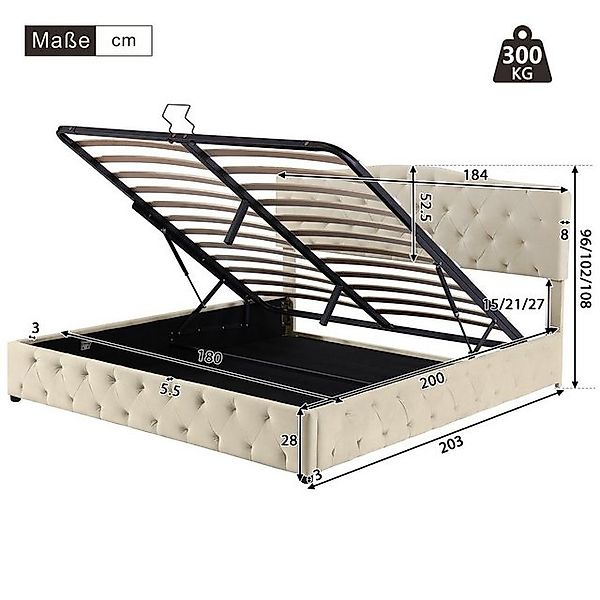 Odikalo Stauraumbett Polsterbett Bettgestell verstellbar Kopfteil 140/180x2 günstig online kaufen