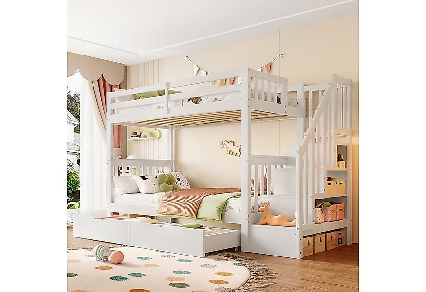 HAUSS SPOLE Etagenbett 90x200cm, mit zwei Schubladen, hohe Geländer, Treppe günstig online kaufen