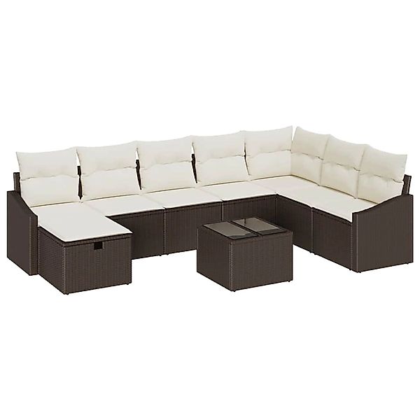 vidaXL Garten-Sofa-Set mit Kissen 9-Tlg Braun Poly Rattan 3359337 günstig online kaufen