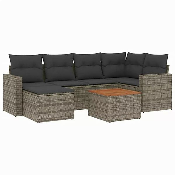 vidaXL Sofaelement 7-tlg. Garten-Sofagarnitur mit Kissen Grau Poly Rattan ( günstig online kaufen