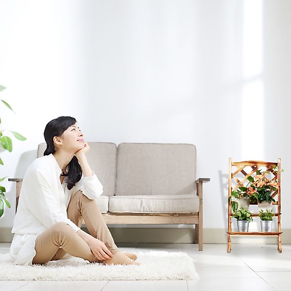relaxdays Blumenständer Blumentreppe mit Rankgitter gebrannt, günstig online kaufen