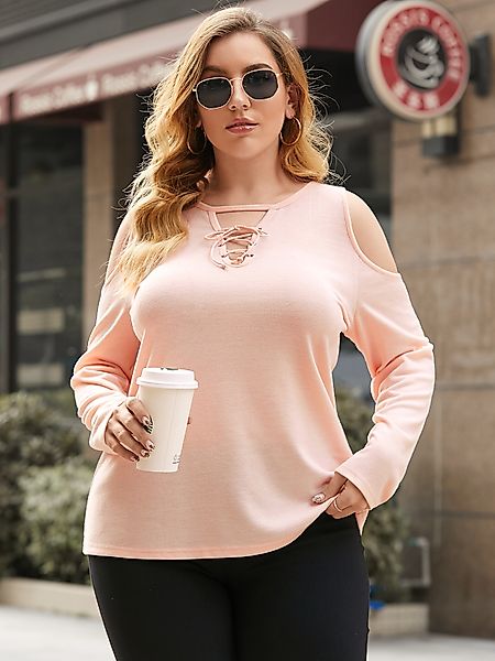 YOINS Plus Größe Cold Shoulder Lace-up Design Langarm T-Shirt günstig online kaufen