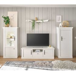 Schrankwand Wohnzimmer TV Wohnwand in Pinie weiß im Skandi Design (dreiteil günstig online kaufen