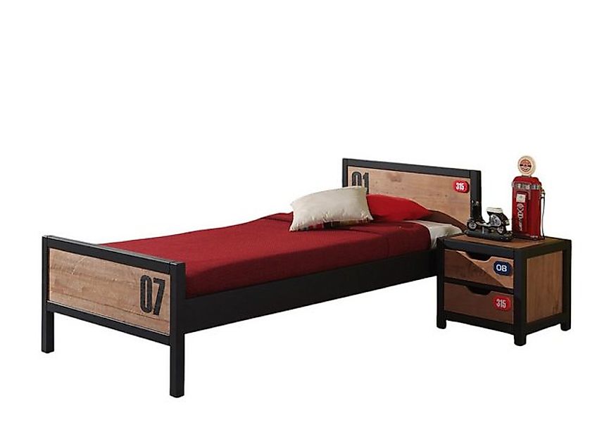 58 aufm Kessel Bettgestell Bett mit Nachtkommode Kameko MDF+Massivholz Schw günstig online kaufen