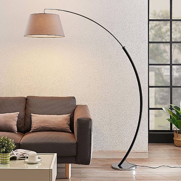 Lucande Stehleuchte Evelyna, grau/schwarz, Metall, 192cm günstig online kaufen