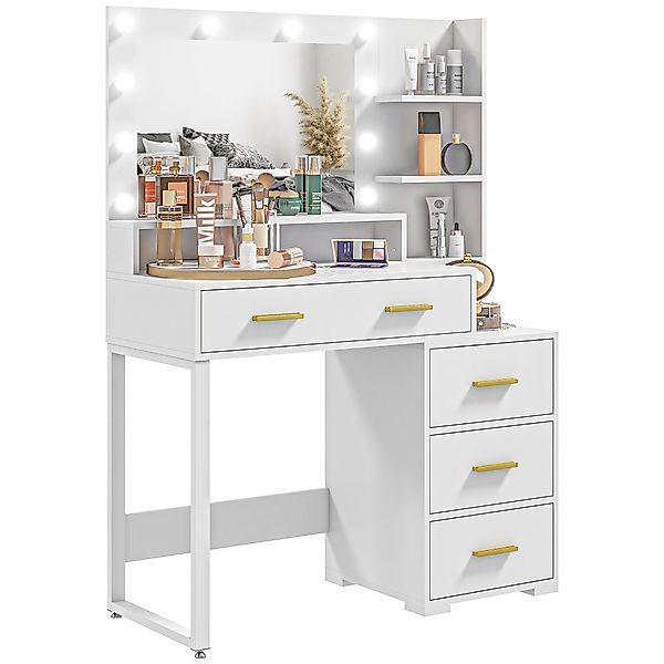 HOMCOM Schminktisch mit Spiegel und 9 LED-Lichtern, moderner Make-up-Tisch günstig online kaufen