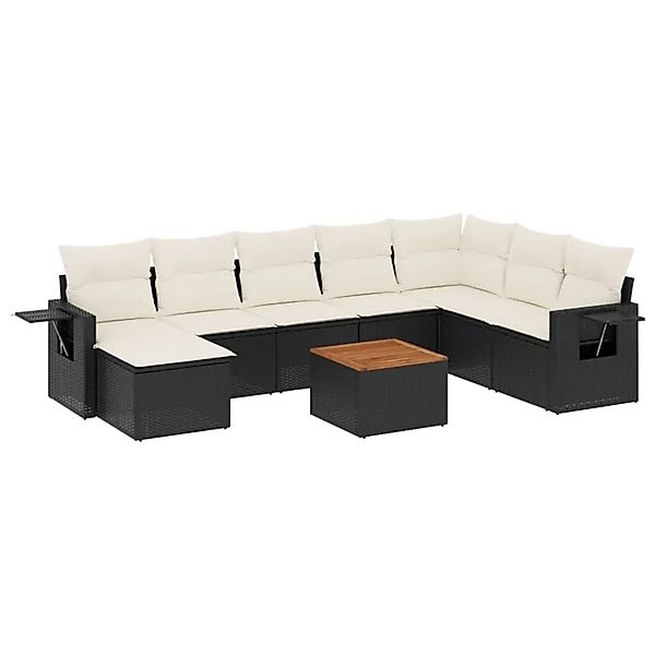 vidaXL 9-Tlg Garten-Sofagarnitur mit Kissen Schwarz Poly Rattan 3224698 günstig online kaufen