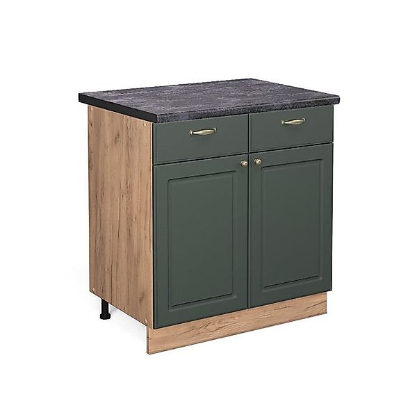 Vicco Küchenunterschrank Fame-Line Grün-Gold Landhaus/Goldkraft Eiche 80 cm günstig online kaufen