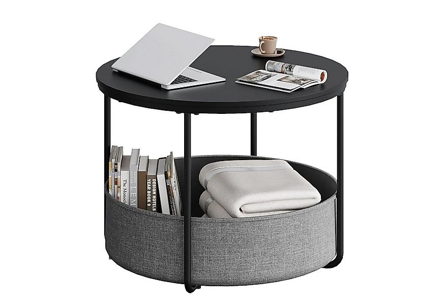 WLIVE Couchtisch rund, Beistelltisch mit Stoffkorb, Aufbewahrung, Weiß matt günstig online kaufen