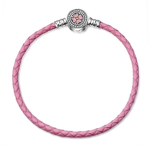 PANDACHARMS Lederarmband Rosa Leder Charm Armband BLUME, 19cm mit Silber Ve günstig online kaufen