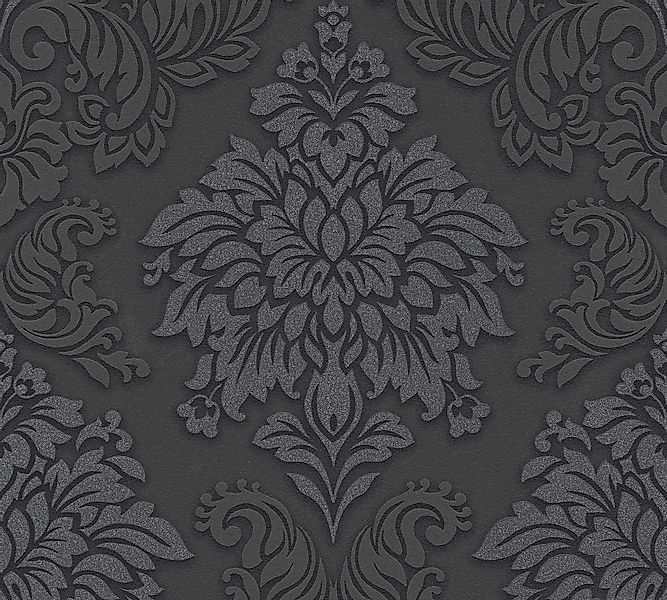 Bricoflor Barock Tapete mit Glitzer Effekt Neobarock Vliestapete in Schwarz günstig online kaufen