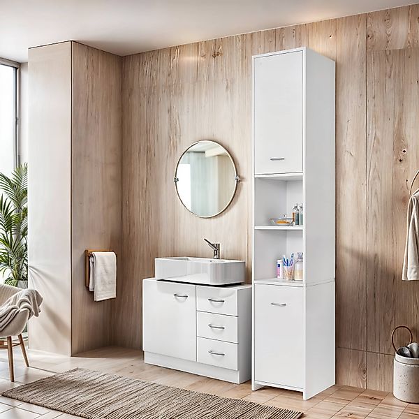 Casaria Badmöbel-Set, 2 teilig Weiß Wascheckenunterschrank günstig online kaufen