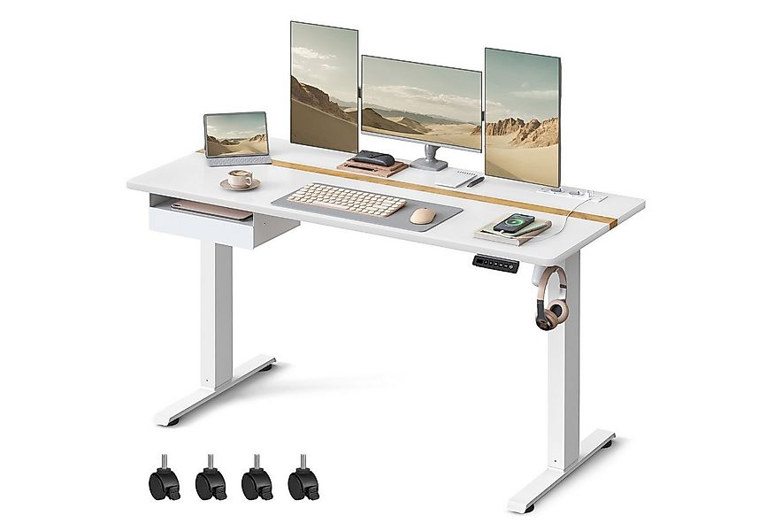 VASAGLE Schreibtisch höhenverstellbar, elektrisch, mit Steckdosen und Stoff günstig online kaufen