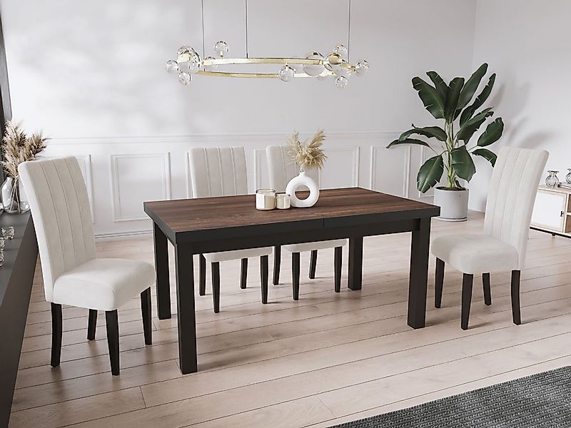 WFL GROUP Esstisch Gemini ausziehbar rechteckig modern mit schwarzen Holzbe günstig online kaufen