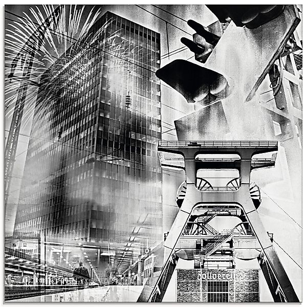 Artland Glasbild »Essen Skyline Abstrakte Collage III«, Architektonische El günstig online kaufen