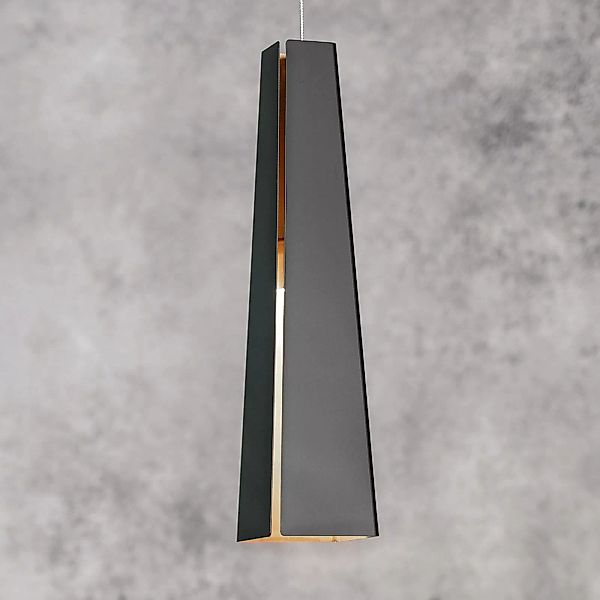 Schwarz-goldene Aluminiumpendellampe Pluma, LED günstig online kaufen