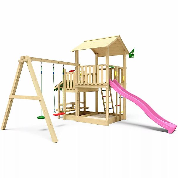 Jungle Gym Spielturm Skyline Holz Picnic Modul Doppelschaukel Rutsche Fuchs günstig online kaufen