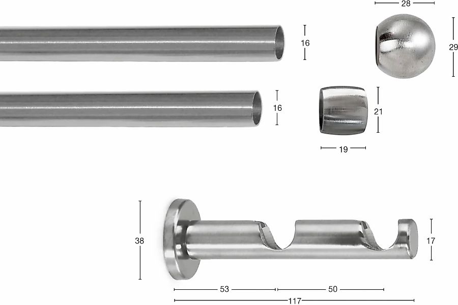 GARESA Gardinenstange "KUGEL" Ø 16 mm 2 läufig-läufig Wunschmaßlänge Vorhan günstig online kaufen