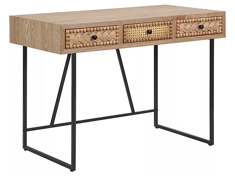 Schreibtisch mit 3 Schubladen - MDF & Metall - Holzfarben & Schwarz - AKIVI günstig online kaufen