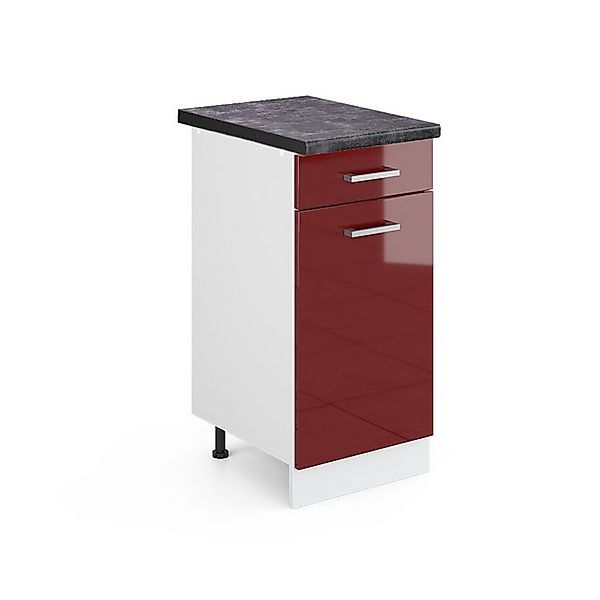 Vicco Küchenunterschrank R-Line Bordeaux Hochglanz/Weiß 40 cm AP Eiche günstig online kaufen