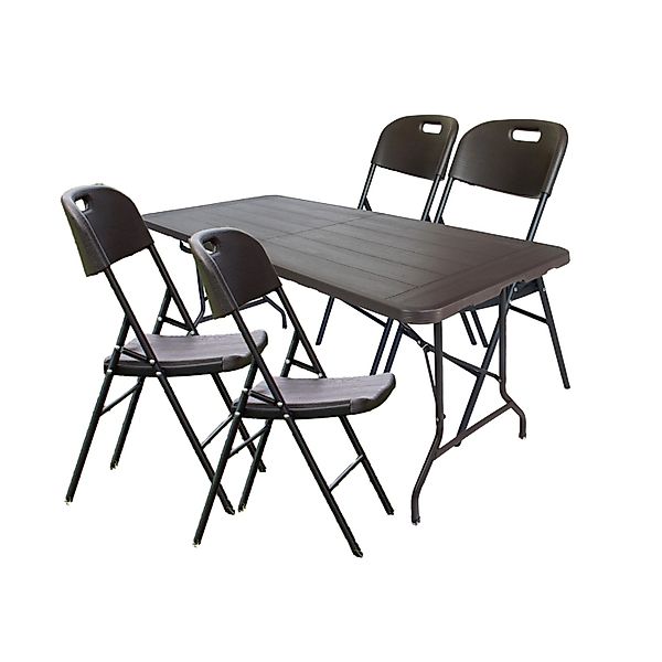 TRUTZHOLM Gartenset Tisch mit 4 Stühlen Holzoptik Grau günstig online kaufen