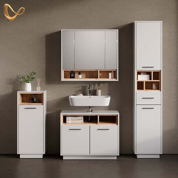 Livinity® Badmöbel-Set Temo, Weiß/Sonoma, 4 Teile günstig online kaufen