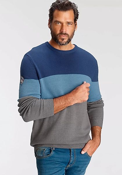 Mans World Rundhalspullover "Bis Größe 5 XL", mit Blockstreifen günstig online kaufen