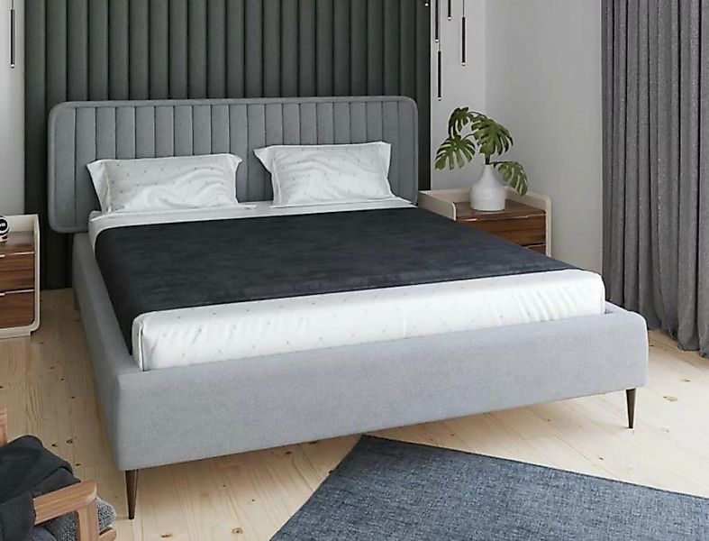 JVmoebel Bett, Grau Doppelbett Schlafzimmer Holz Möbel Design Polster Stoff günstig online kaufen