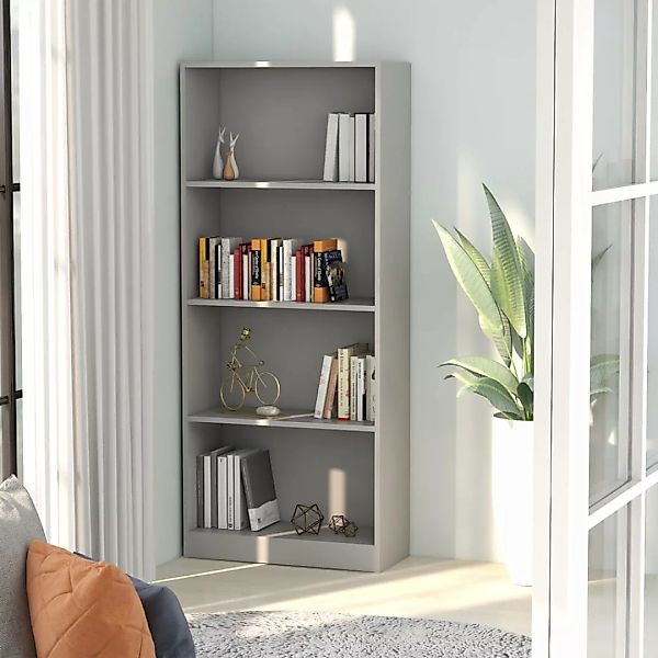 Bücherregal 4 Fächer Grau 60 X 24 X 142 Cm Spanplatte günstig online kaufen