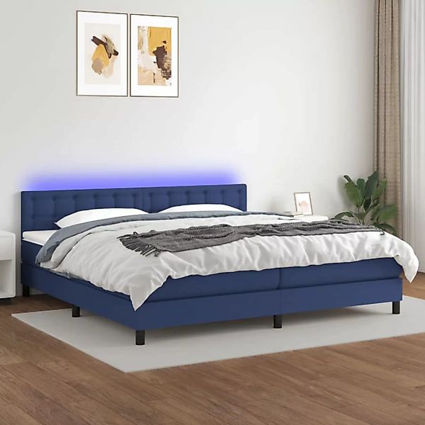 vidaXL Boxspringbett Boxspringbett mit Matratze LED Blau 200x200 cm Stoff B günstig online kaufen