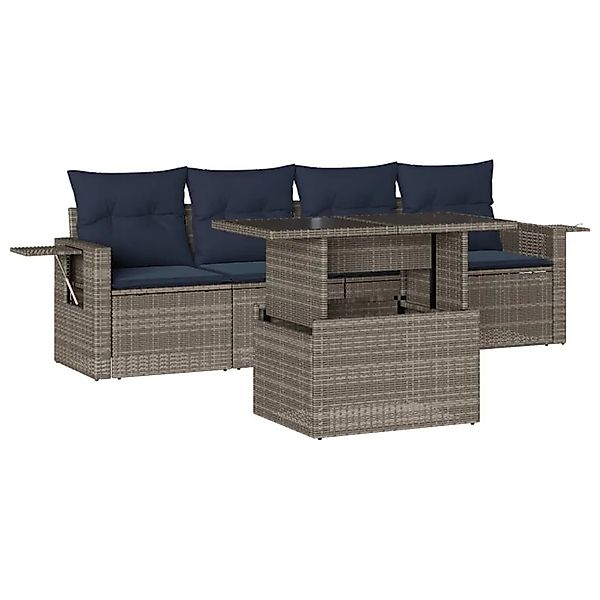 vidaXL 5-Tlg Gartensofa-Set mit Kissen Grau Polyrattan 3267731 günstig online kaufen
