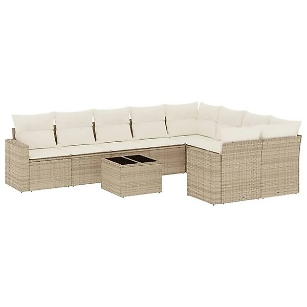 vidaXL 10-Tlg Garten-Sofagarnitur mit Kissen Beige Poly Rattan 3251785 günstig online kaufen